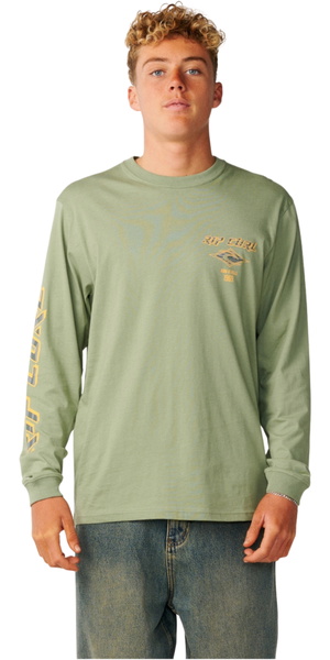 2026 Rip Curl Mens Fade Out Icon Long Sleeve T-Shirt 0BQMTE - Sage